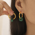 Gold Hoop Earrings with Natural Stone Ring Beads Six Styles view 3