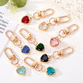 Gold Tone Faceted Crystal Heart Clip Keychains in Eight Colors view 1