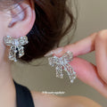 Silver Crystal Bow Pearl Necklace Ear Clip Stud Four Styles view 4