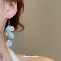 Blue and Silver Petal Sequin Hook Earrings with Reflective Details view 3