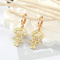Gold Tone Openwork Boy and Girl Figure Huggie Earrings view 2
