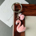 Pink Flocked Flamingo Pair Keychain with Silver Tone Split Ring view 4