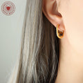 U-Shaped Hoop Earrings With Pearl Agate Tiger Eye Beads view 3