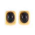 Square Frame Black Glass Cabochon Stud Earrings Gold Steel view 5