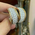 Two Tone Crystal Pave Wide Huggie Hoop Earrings Polished Metal Earrings view 3