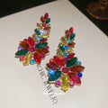 Multicolor Crystal Leaf Cluster Statement Drop Earrings view 4