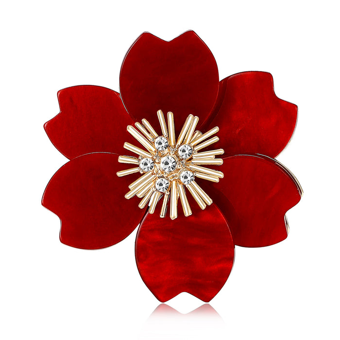 Large Five Petal Floral Brooch in Purple White Red or Black