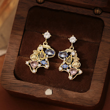 Gold Tone Rocking Horse Drop Earrings with Colorful Stones