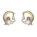 Gold Tone Crescent Moon White Rabbit And Clear Stone Stud Earrings view 5