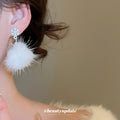 White Faux Pearl Snowflake Pom Pom Drop Stud Earrings view 3