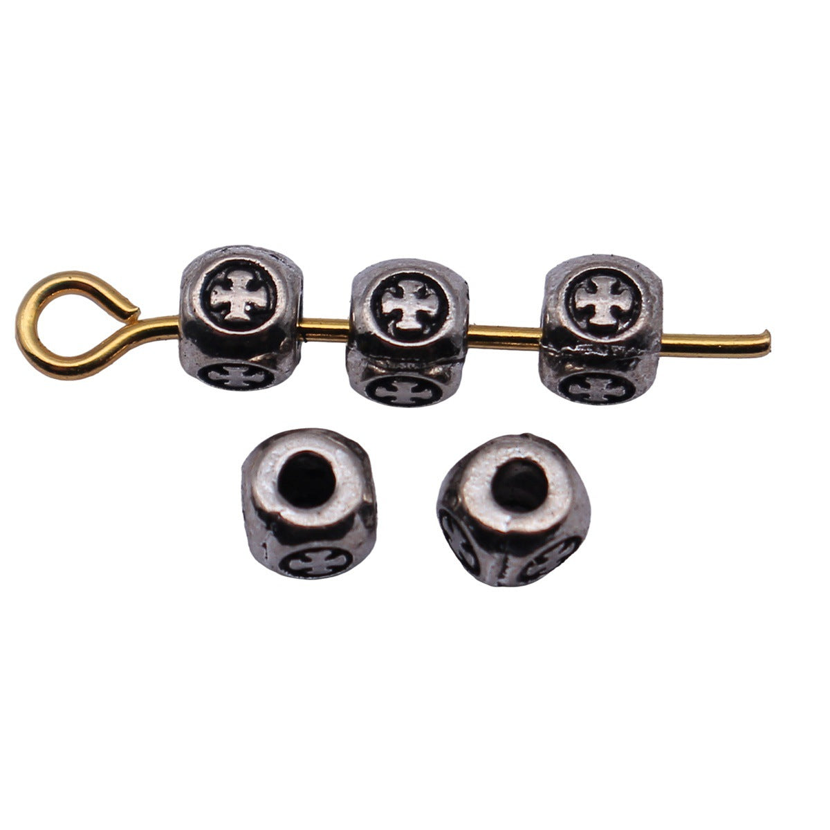 3.9x3.9x3.6mm 0.22g Antique Silver Zinc Alloy Cross Pattern Spacer Beads with Small Hole for Jewelry Making