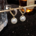 Gold Tone Heart Crystal Pearl Drop Earrings view 2