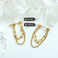 Double Layer Paperclip Chain Drop Stud Earrings Gold Steel view 2