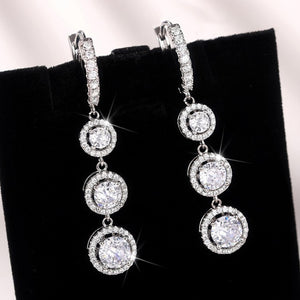 Triple Round Clear Stone Drop Earrings Metal Jewelry Design