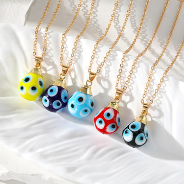 Gold Tone Spotted Glass Evil Eye Pendant Necklaces in Five Colors