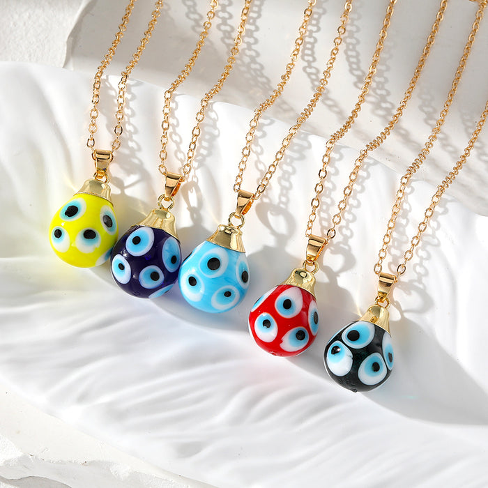Gold Tone Spotted Glass Evil Eye Pendant Necklaces in Five Colors