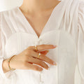 Open Dual Freshwater Pearl Rings Gold Or Steel Tone view 1