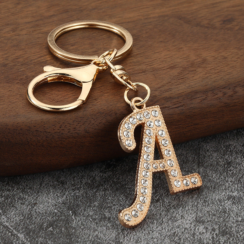 Rhinestone Letter Keychain Metal Alphabet Bag Charm Gift Accessory
