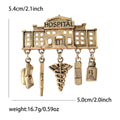 Hospital Building Brooch With Five Medical Charm Drops view 5