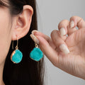 Turquoise Irregular Disc Gold Tone Long Hook Dangle Earrings view 6