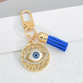 Blue Evil Eye Filigree Round Pendant Keychain with Tassel view 12