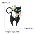 Black Cat Brooch With Crystal Crown Bow and Curled Tail view 6
