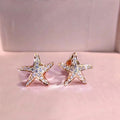 Rose Gold Silver Yellow Starfish Clear CZ Stud Earrings view 2