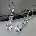 Silver Teardrop CZ Leverback Drop Earrings Clear Stone view 1