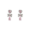 Pink Heart Bow Teardrop Zircon Drop Earrings Gold Silver view 5