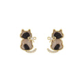 Brown Cat And Crystal Bow Gold Tone Drop Stud Earrings view 5