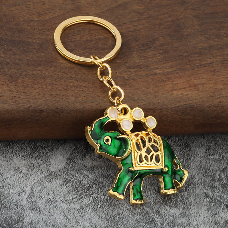 Rhinestone Elephant Enamel Keychain 3D Car Key Ring Pendant