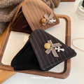Brown Pinstripe Triangle Claw Clip Velvet Bow Cross Charm view 3