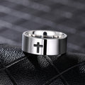 Steel Tone Black Cross Band Ring Minimalist Sizes 6-13 view 1