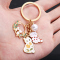 White Cat Heart Flower Wreath and Pearl Enamel Keychain view 3