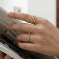 Gold Triple Band Open Ring With Pave Zircon Side Rows view 3