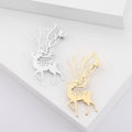 Polished Antlered Deer Brooch in Gold or Silver Tone view 1