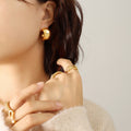 Chunky Smooth C-Shaped Metal Hoop Stud Earrings Gold Steel view 7