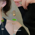 Green and Brown Beaded Abstract Long Drop Earrings view 1