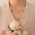 Gold Irregular Textured Oval Pendant Box Chain Necklace view 4