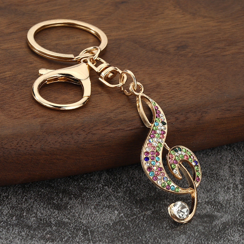 Rhinestone Music Note Keychain Metal Bag Charm Key Ring
