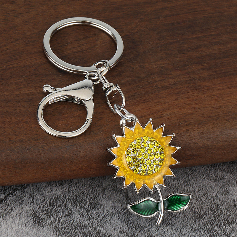 Rhinestone Sunflower Keychain Metal Floral Bag Charm Pendant