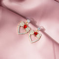 Clear Stone Heart and Bow Gold Tone Dangle Stud Earrings view 3
