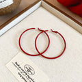 Deep Red Slim Statement Hoop Earrings in Two Sizes view 6