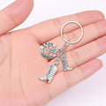 Silver Cowboy Boot Horseshoe Longhorn Western Keychain view 3