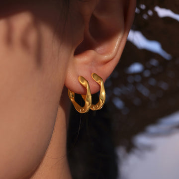 Twisted Irregular Geometric Mini Huggie Hoops Gold Steel