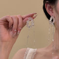 Clear Crystal Threader Chain Drop Stud Earrings With Metal Details view 1