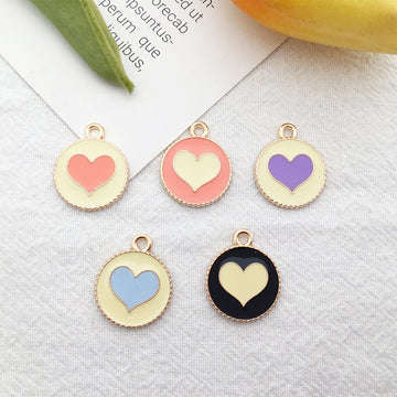 Colorful Heart Charms with Textured Round Backs in Five Colors