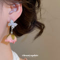 Crystal Butterfly Pink Rosebud Drop Earrings Fashion Jewelry view 3