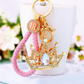 Large Jeweled Crown Keychains in White Blue and Purple with Braided Loops view 1