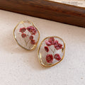 Pressed Flower Oval and Purple Rose Stud Earrings Fashion Jewelry view 6